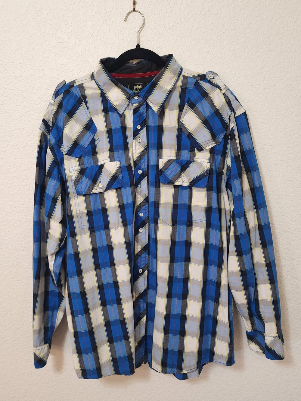 Vintage Akademiks Plaid Western Button Down Shirt Men’s 2XL Blue Y2K